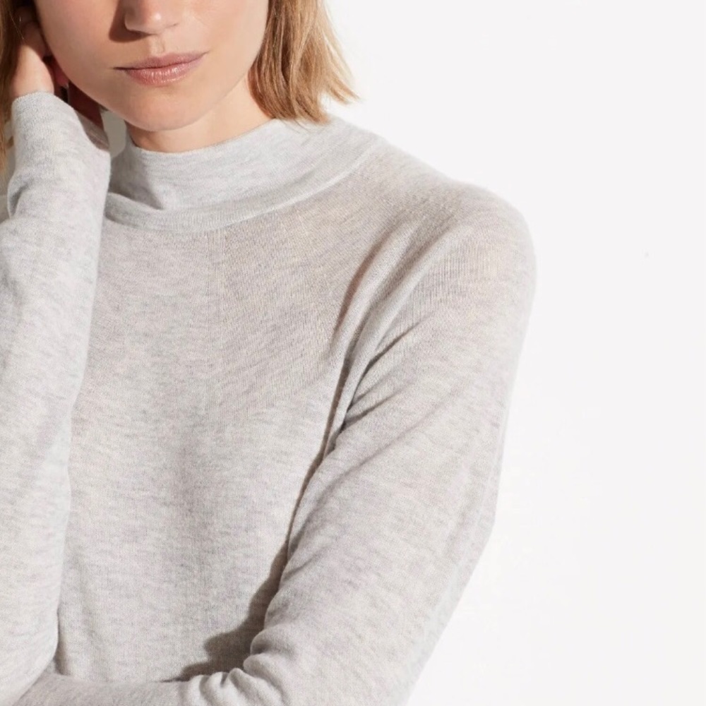 Vince Cashmere Blend Seamless Funnel Mock Neck Pullover Sweater Heather Gray  L